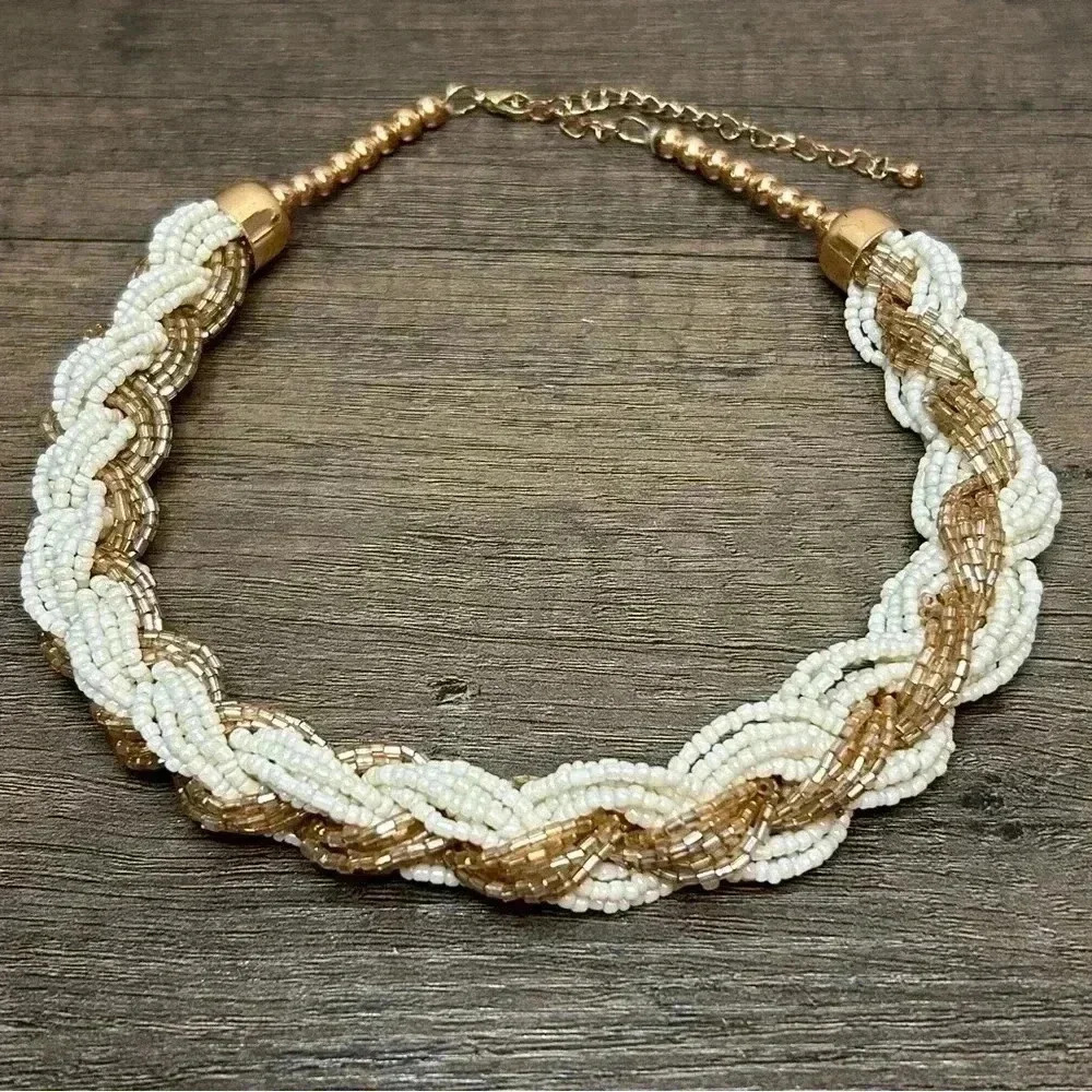 Chunky Braided Beaded Statement Necklace